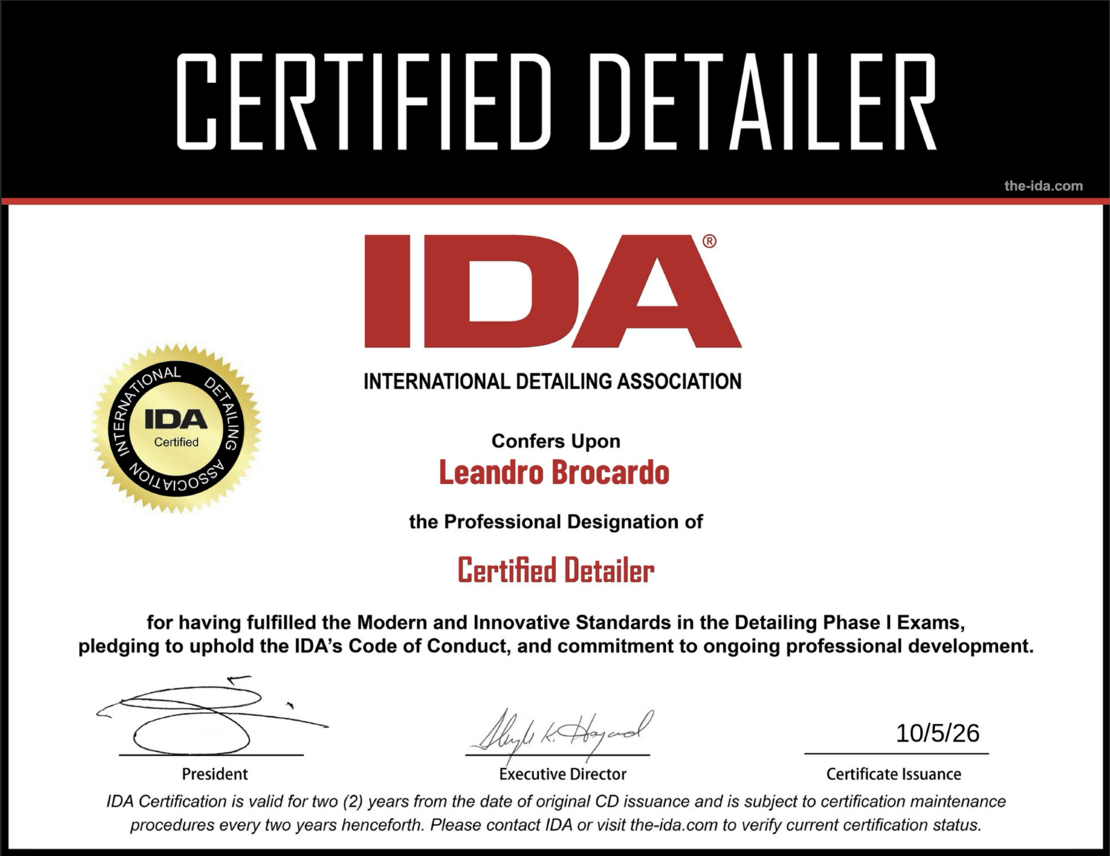 Certified Detailer IDA - International Detailing Association