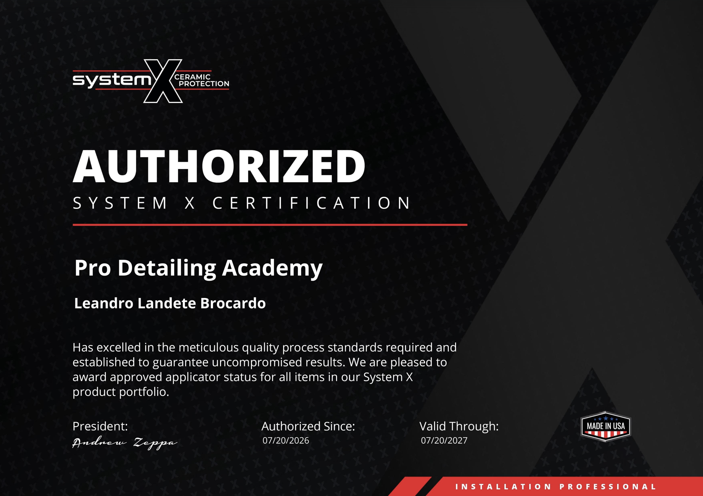 Authorized System X Certification